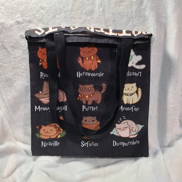 Potter Cats Black Cloth Tote Bag 15.5 x 13 Harry Ron Hermione Magic Hogwarts NEW - Picture 4 of 6